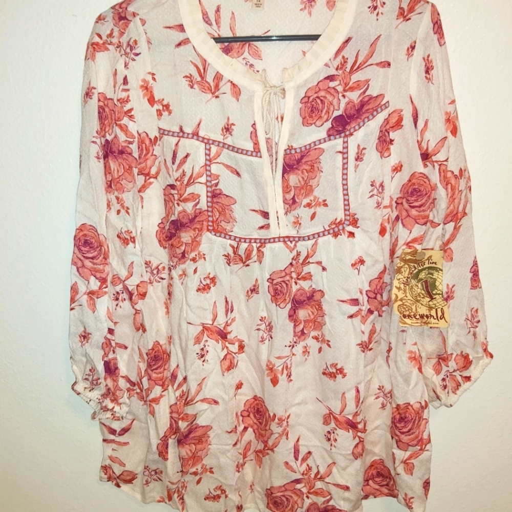 NWT Oneworld Tie Front Blouse, 3/4 sleeve, size 1x